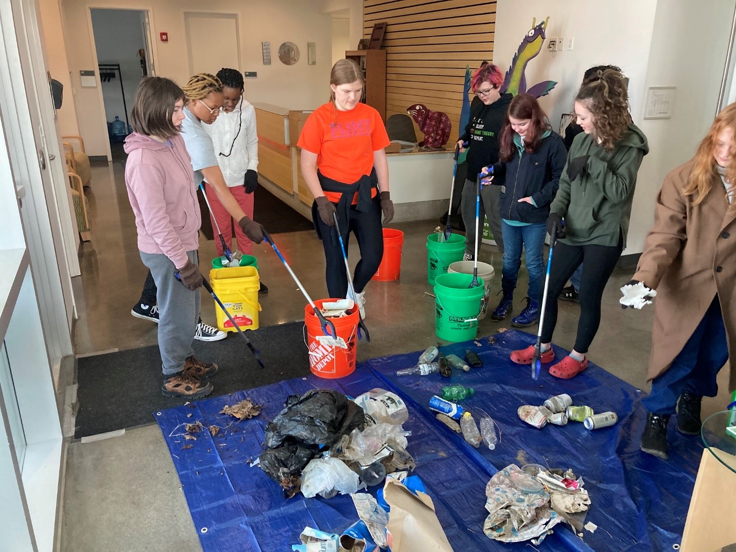 Students doing trash pickup.